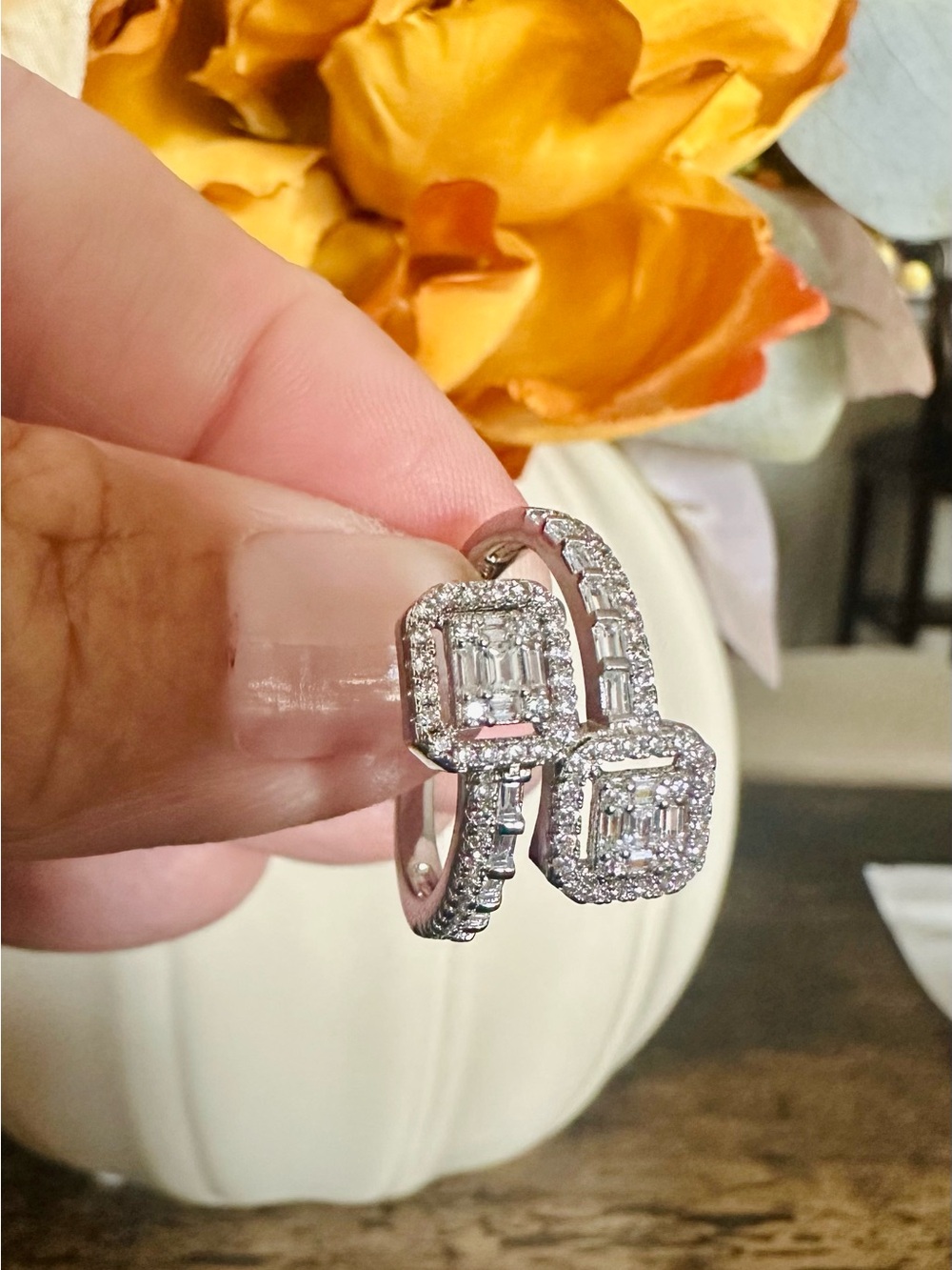 CZ White Gold-Tone Wrap Ring